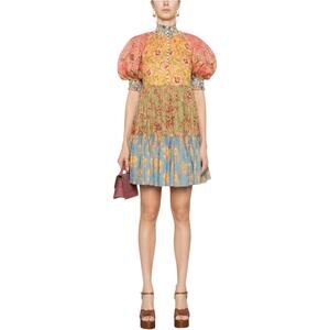 Zimmermann Cotton Junie Floral-Print Lantern Tiered Mini Dress Multicolored